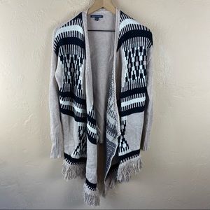 American Eagle AE Tan Black White Fringe Cardigan Sweater Small
